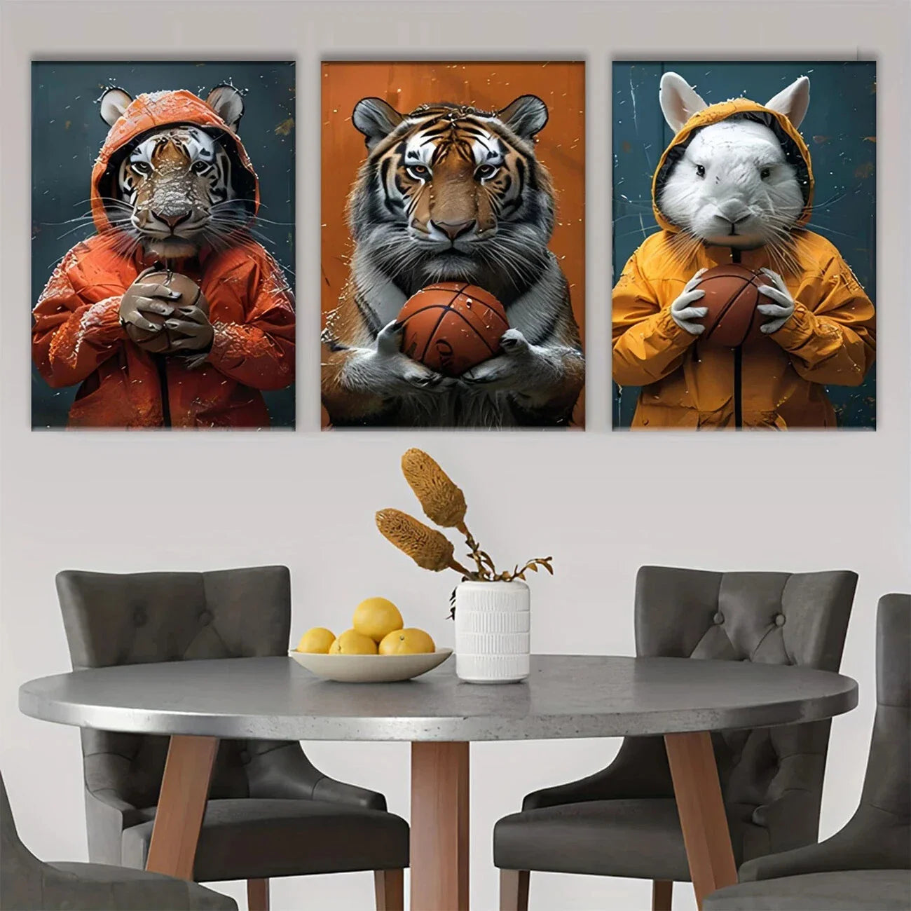 3pcs Animal Basketball Players Metal Print Ready to Hang Art