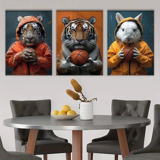3pcs Animal Basketball Players Metal Print Ready to Hang Art