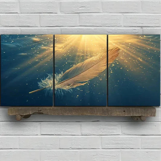 3pcs Feather White Wings Sun Light Metal Print Ready to Hang Art