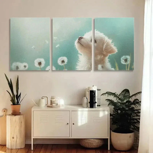 3pcs Cute White Puppy Metal Print Ready to Hang Art