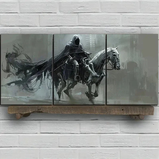 3pcs Knight Horse Black & Gray Metal Print Ready to Hang Art