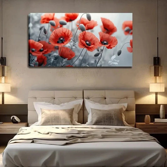 Vibrant Red Poppies Wall Art Canvas Office Home Room Framed 120x60cm