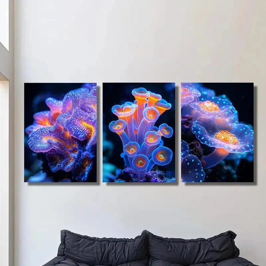 3pcs  Colorful coral reefs bloom with various flower  Metal Print Ready to Hang Art