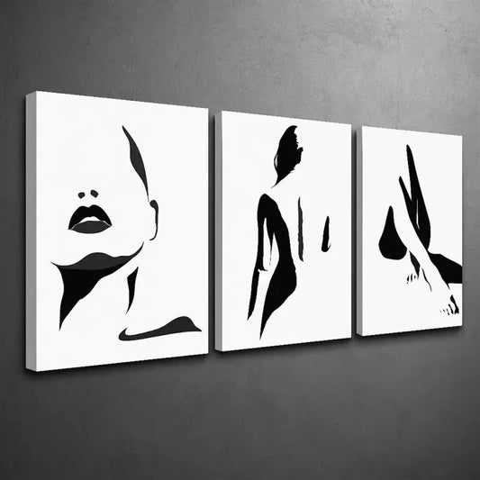 3pcs Abstract Black and White Female Figure Canvas Framed 40x60cm - High Quality Print 100% Australian Made Wall Canvas Ready to Hang