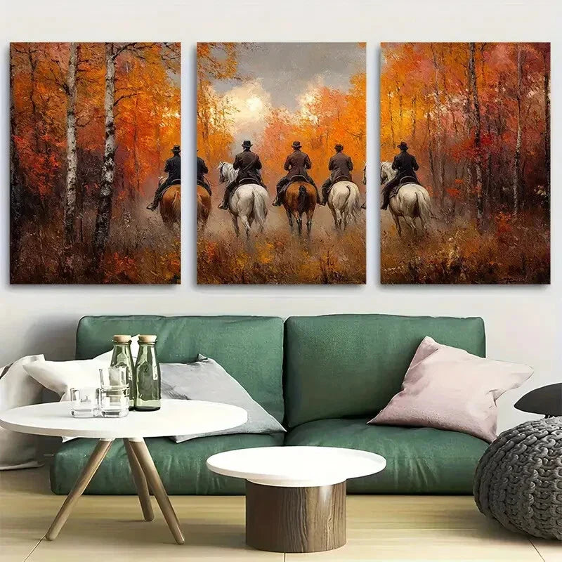 3pcs Vintage Riders Autumn Metal Print Ready to Hang Art