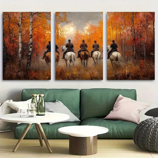3pcs Vintage Riders Autumn Metal Print Ready to Hang Art