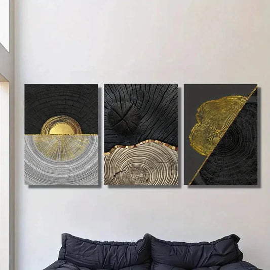3pcs Luxury Golden Foil, Modern Nordic Black Metal Print Ready to Hang Art