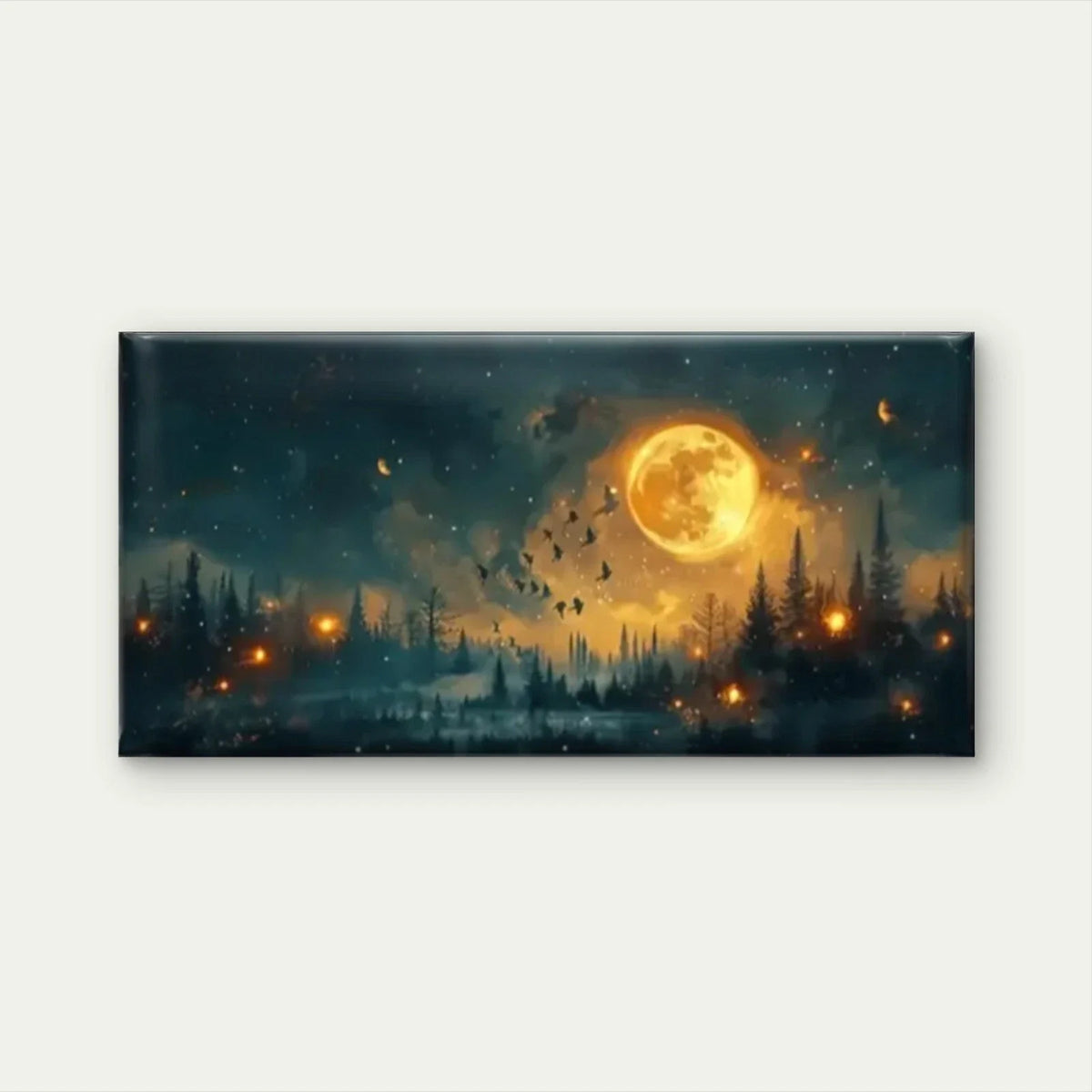 Full Moon Forest Night Wall Art Canvas Office Home Room Framed 80x45cm