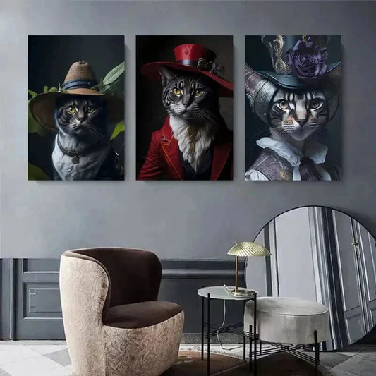 3pcs Elegant Hats and Victorian Attire Metal Print Ready to Hang Art