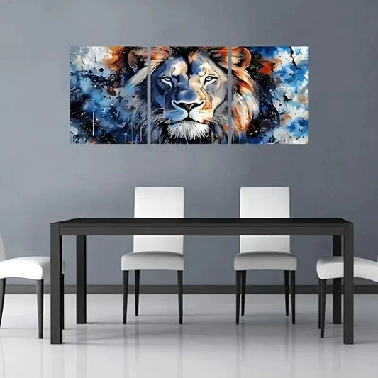 3pcs  Lion Blue Watercolor Pictures Metal Print Ready to Hang Art