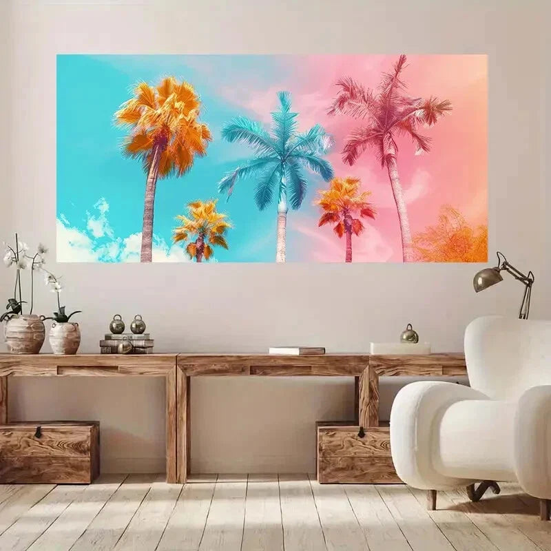 Vibrant Sunrise Date Trees wall canvas office home room framed 120x60cm