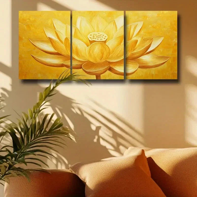 3pcs Golden for Lotus Design Metal Print Ready to Hang Art