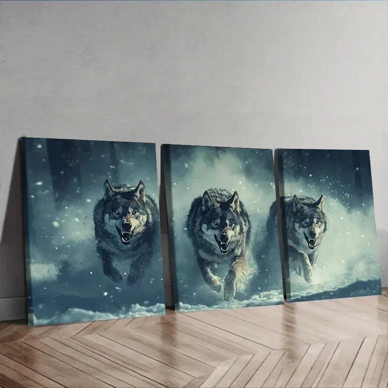3pcs Fierce Wolf pack  Wall Art Set Canvas Framed 40x60cm - High Quality Print 100% Australian Made Wall Canvas Ready to Hang
