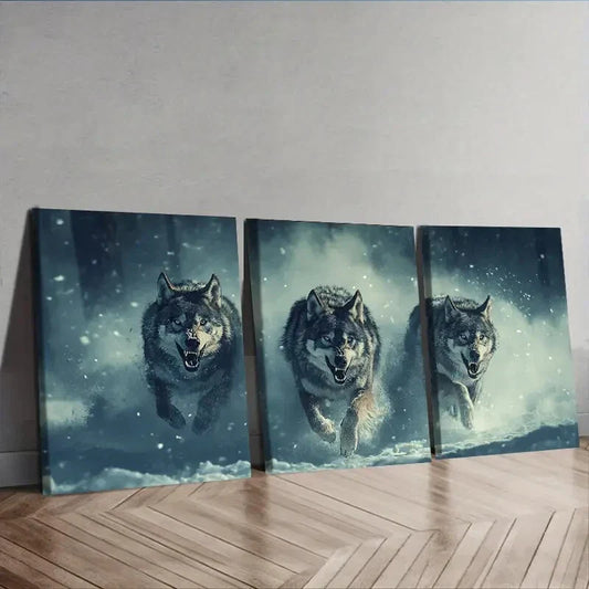 3pcs Fierce Wolf pack  Wall Art Set Canvas Framed 40x60cm - High Quality Print 100% Australian Made Wall Canvas Ready to Hang