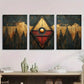 3pcs Golden Red Abstract Dark Themed Metal Print Ready to Hang Art