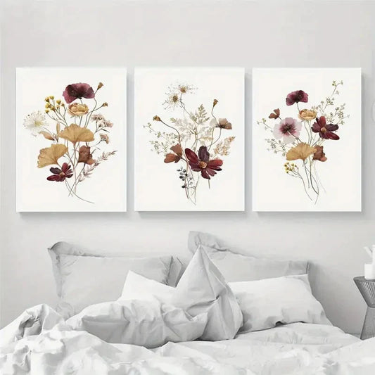 3pcs Wildflower Watercolor Flowers Metal Print Ready to Hang Art