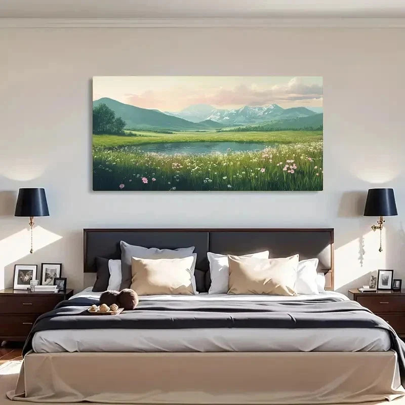 Lake & Green Grass Decor Wall Art Canvas Office Home Room Framed 120x60cm