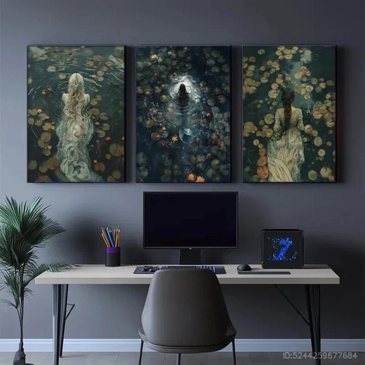 3pcs Victorian Mural Dark Cottle Style Vintage Metal Print Ready to Hang Art