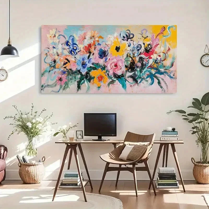 Abstract Floral Vibrant Modern Wall Art Canvas Office Home Room Framed 120x60cm