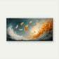 Waves Orange Feathers Wall Art Canvas Office Home Room Framed 80x45cm