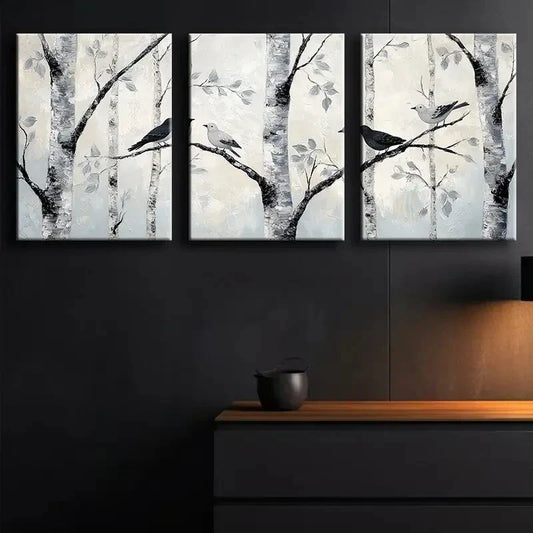 3pcs Silvery Birch White Snow Nature Perfect Wall Art Set Canvas Framed 40x60cm - High Quality Print 100% Australian Made Wall Canvas Ready to Hang