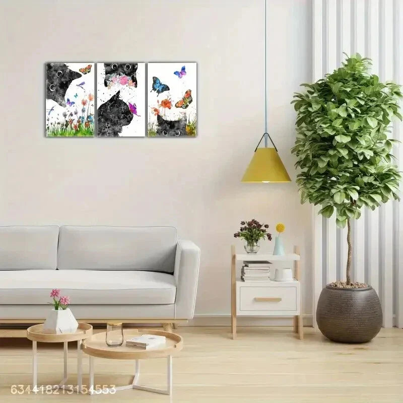3pcs Cat and Butterfly Flower Plant poster Metal Print Ready to Hang Art