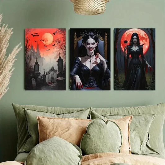 3pcs Gothic Cemetery & Supernatural Metal Print Ready to Hang Art