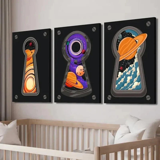 3pcs Abstract Cosmic Keyhole Galaxy Decor Wall Art Set Canvas Framed 40x60cm - High Quality Print 100% Australian Made Wall Canvas Ready to Hang