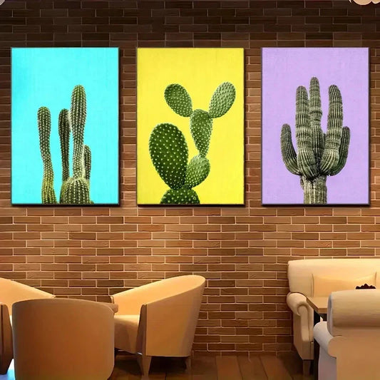 3pcs Botanical Art Cactus Poster Wall Decor Metal Print Ready to Hang Art
