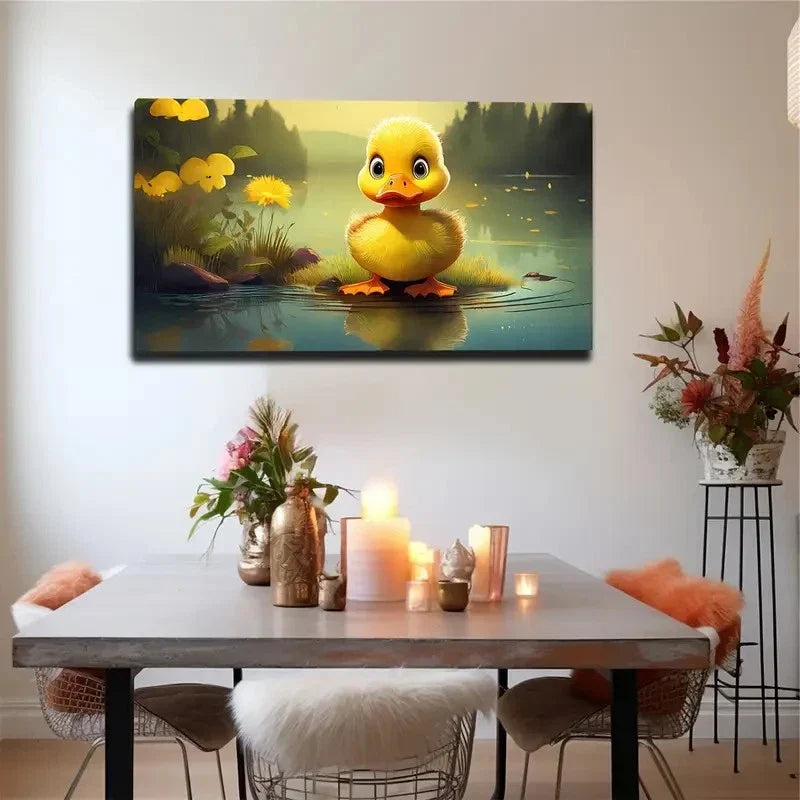 Small Yellow Duck Wall Art Canvas Office Home Room Framed 120x60cm