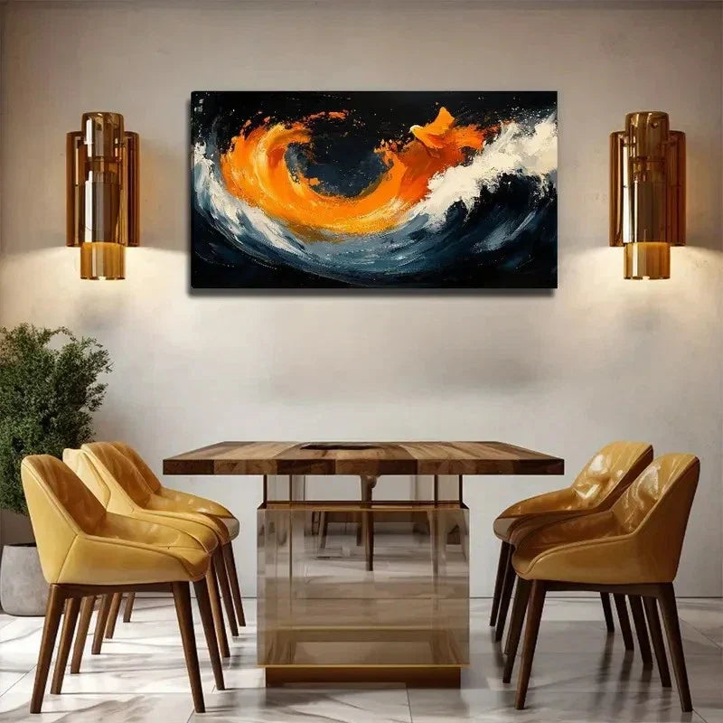 Dynamic Swirling Oranges Black Wall Art Canvas Office Home Room Framed 120x60cm