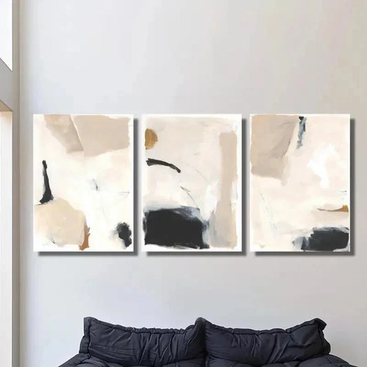 3pcs  Beige Abstract Nordic Style Textured  Metal Print Ready to Hang Art