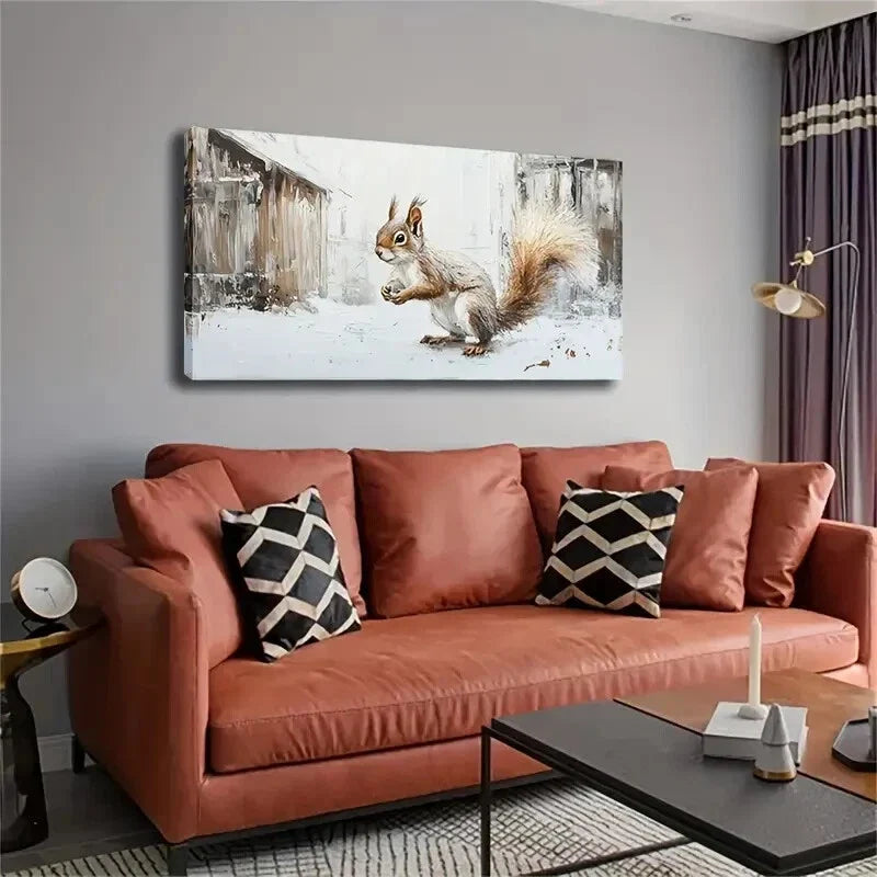 Squirrel in Snowy Forest Décor Wall Art Canvas Office Home Room Framed 120x60cm
