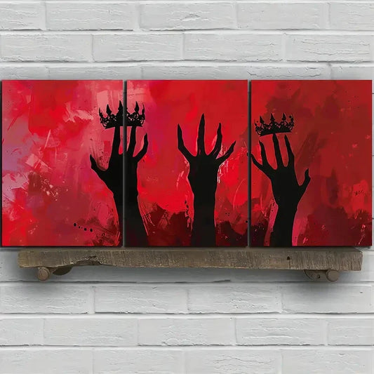 3pcs Crown Red Theme Knuckle On Hand Metal Print Ready to Hang Art