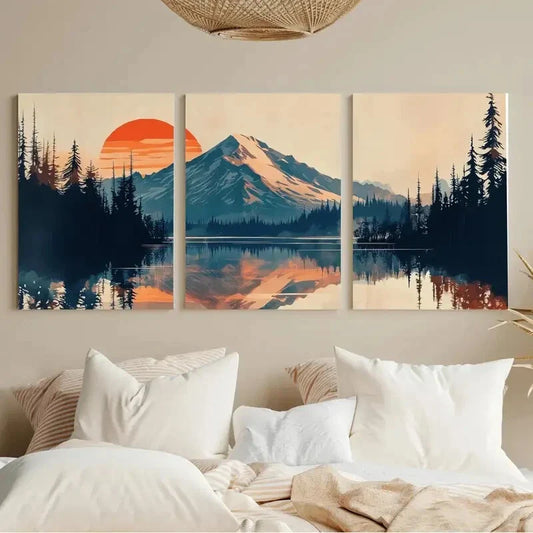 3pcs Forest Silhouette Panoramic Landscape Metal Print Ready to Hang Art