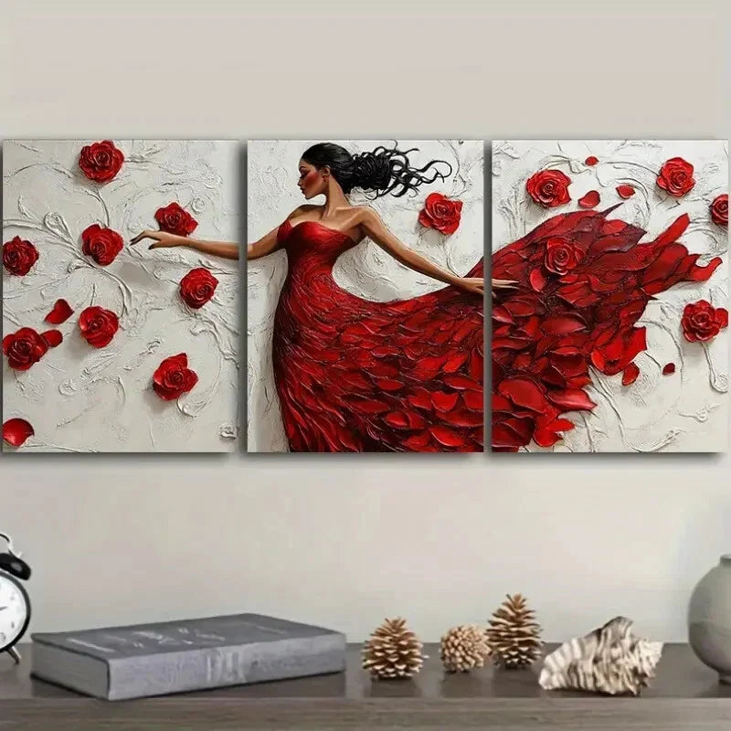 3pcs  The girl dancing in the red dress Wall Art Set Canvas Framed 40x60cm - High Quality Print 100% Australian Made Wall Canvas Ready to Hang