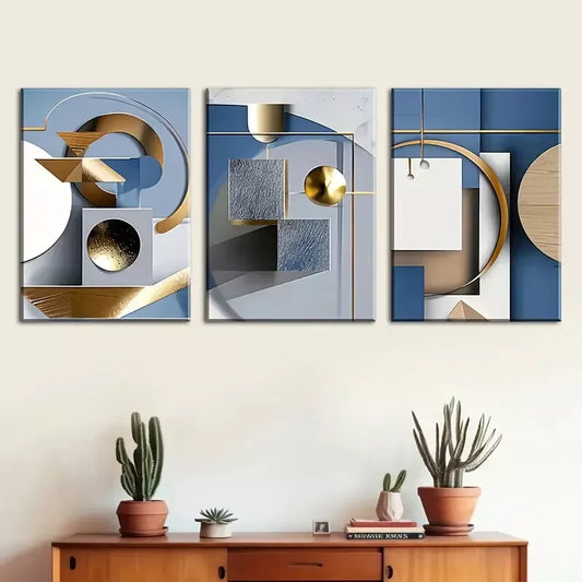 3pcs Modern Abstract with Geometric Print  Wall Art Set Canvas Framed 40x60cm - High Quality Print 100% Australian Made Wall Canvas Ready to Hang