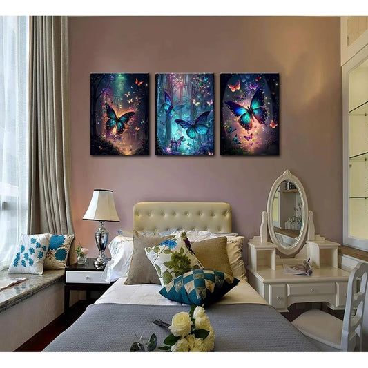 3pcs Butterflies Fantasy forest Metal Print Ready to Hang Art