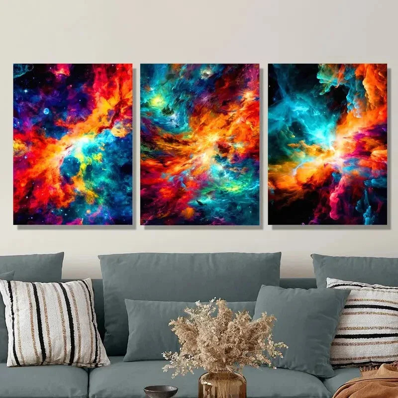 3pcs Abstract Colorful Space Stars Metal Print Ready to Hang Art