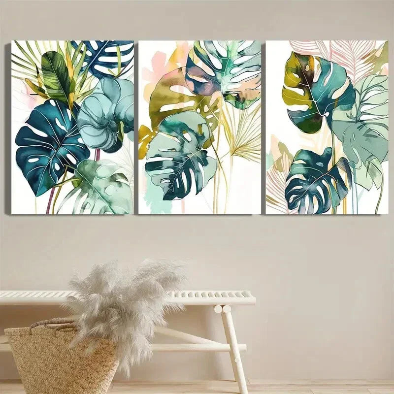 3pcs Abstract Monstera Nordic Style Tropical Metal Print Ready to Hang Art