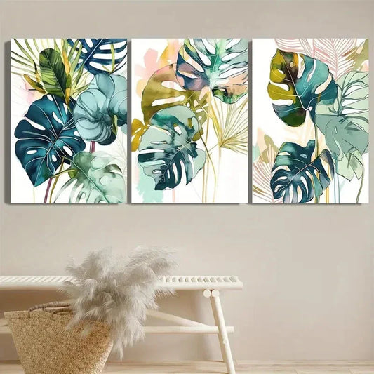 3pcs Abstract Monstera Nordic Style Tropical Metal Print Ready to Hang Art