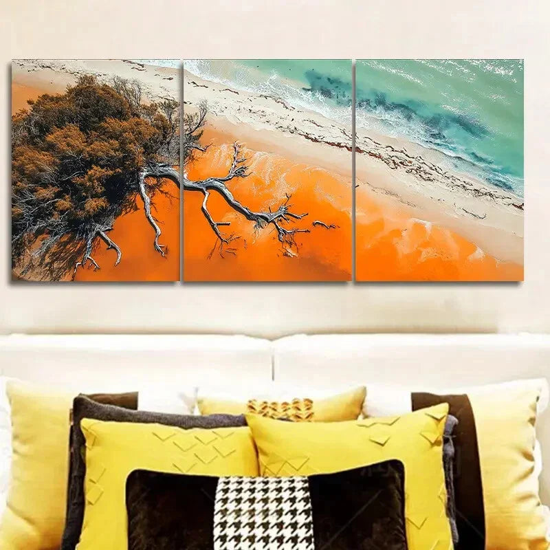 3pcs Aerial view of the sand  Metal Print Ready to Hang Art
