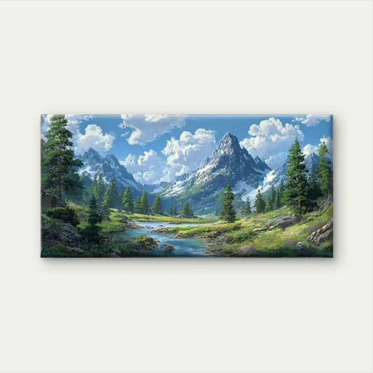 Serene Green Mountain Landscape Wall Art Canvas Office Home Room Framed 80x45cm