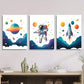 3pcs Cute astronaut, traveling on the planet, Metal Print Ready to Hang Art