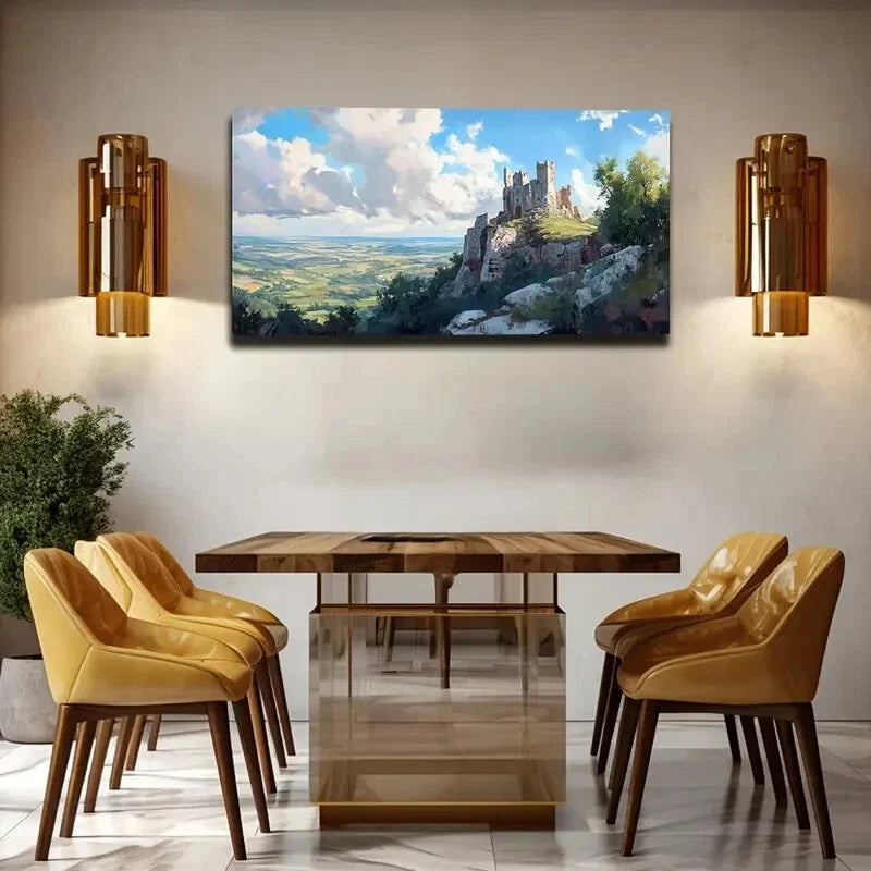 Ancient Castle Rocky Mountain Wall Art Canvas Office Home Room Framed 120x60cm