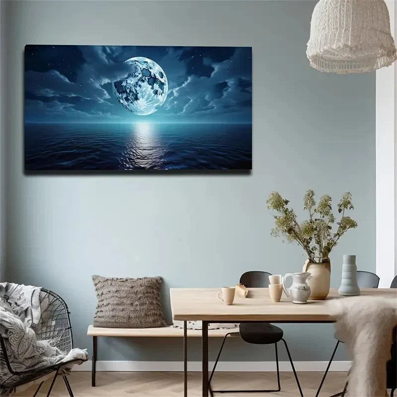 Full Moon On Sea Modern Wall Art Canvas Office Home Room Framed 120x60cm
