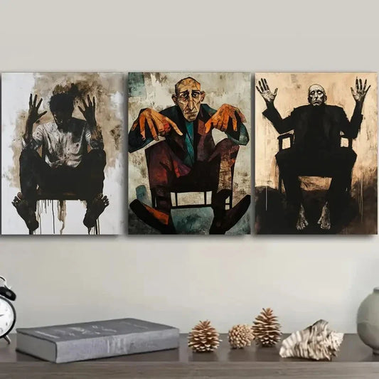 3pcs Eccentric & Surreal Decadent Man Paintings  Metal Print Ready to Hang Art