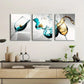 3pcs Abstract Splash Wine Glass Blue Gold Metal Print Ready to Hang Art