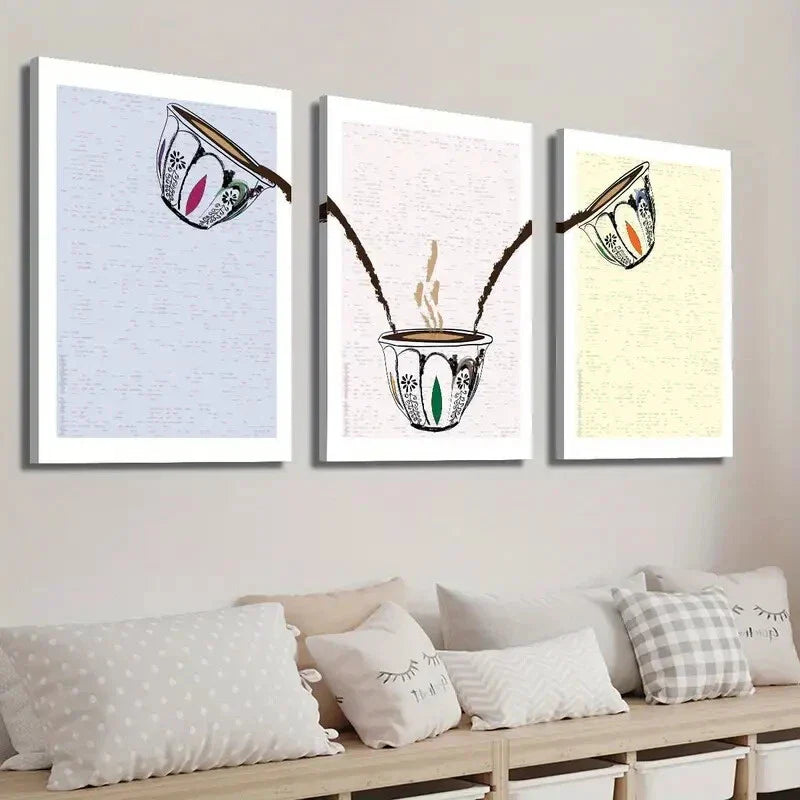 3pcs Colorful Coffee Cup Wall Art Set Canvas Framed 40x60cm - High Quality Print 100% Australian Made Wall Canvas Ready to Hang