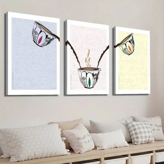3pcs Colorful Coffee Cup Wall Art Set Canvas Framed 40x60cm - High Quality Print 100% Australian Made Wall Canvas Ready to Hang